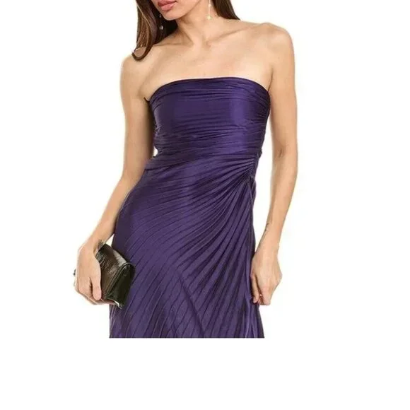 A.L.C. Bianca Strapless Pleated Maxi Dress Gown in Dark Purple sz 8$695NWT